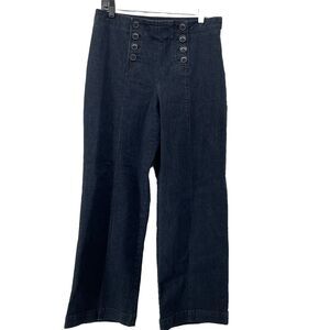 Talbots Wide Leg Jeans Women's 12 High Rise Sailor Front Dark Wash Stretch Boho